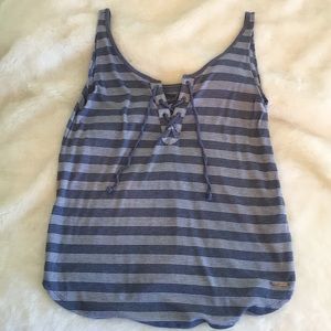 Blue and White Striped Top w/ Lace Up